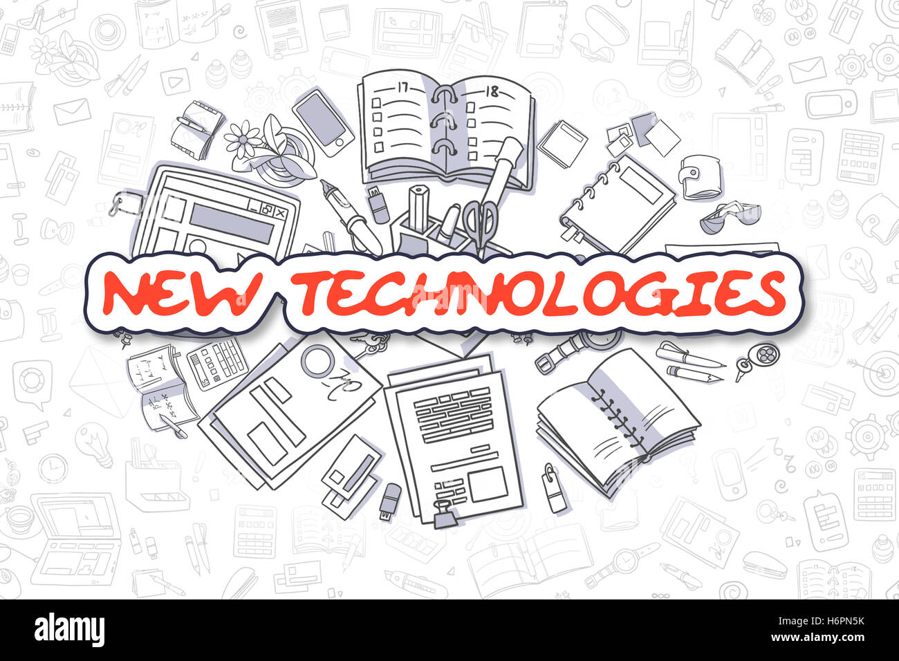 New Technologies - Doodle Red Text. Business Concept. Stock Photo