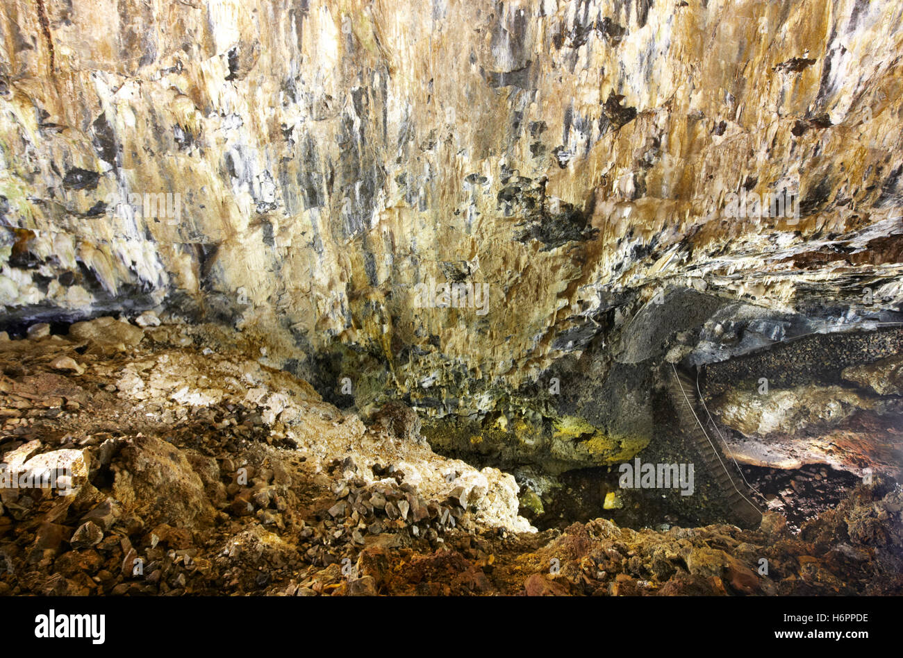 Volcanic cave gallery in Terceira island. Azores. Algar do Carvao. Portugal Stock Photo