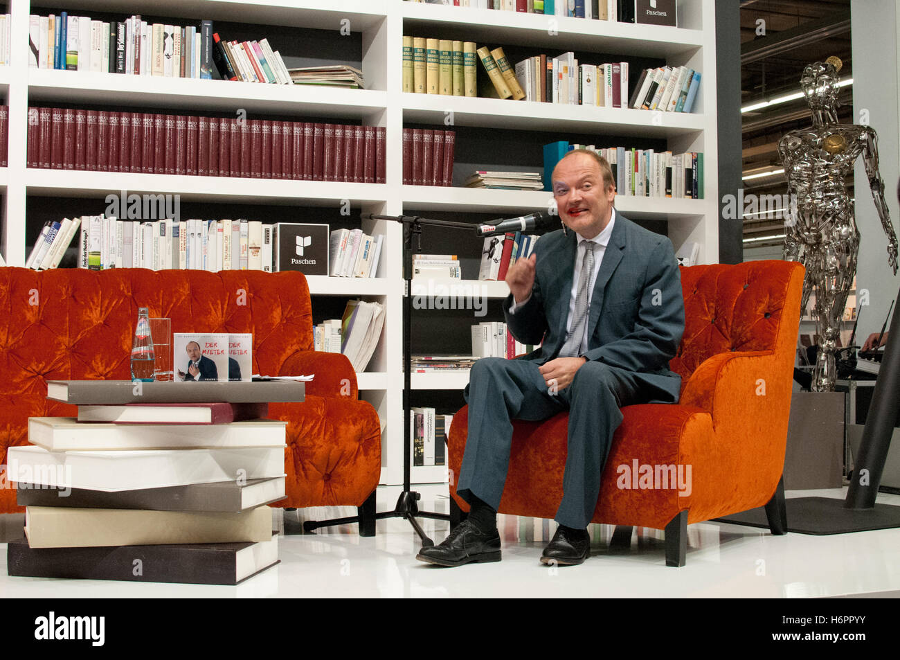 Voice actor Jens Wawrczeck presents the audio book version of 'Der Mieter' ( Le locataire); Frankfurt Bookfair 2012 Stock Photo
