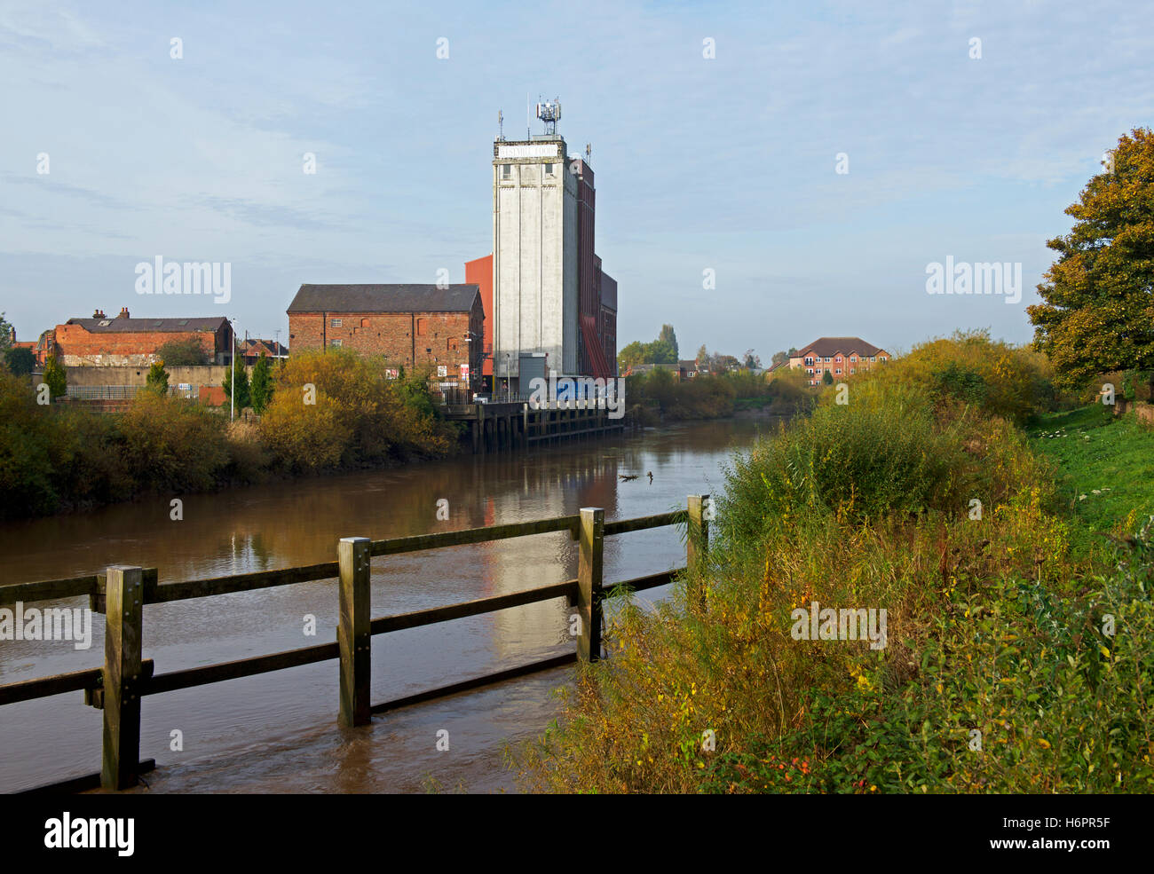 The River Ouse and flour mill at Selby, North Yorkshire, England UK