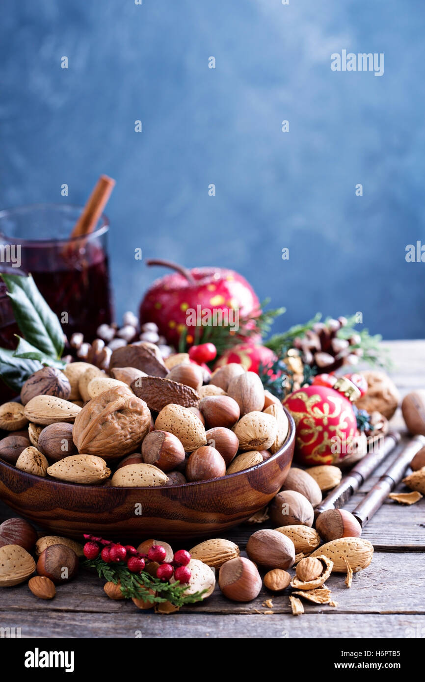 Variety of nuts with shells for christmas stock photo alamy