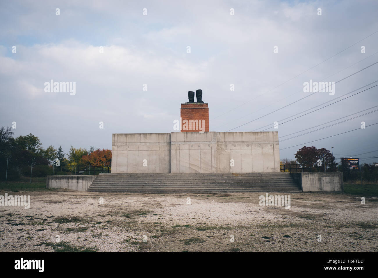 Stalin's feet statue at Memento Park, Budapest. Stock Photo