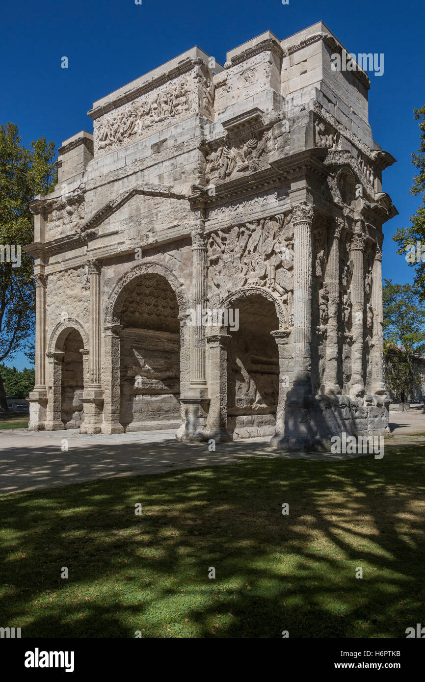 The Triumphal Arch of Orange in the town of Orange, Vaucluse, southeast France. Stock Photo