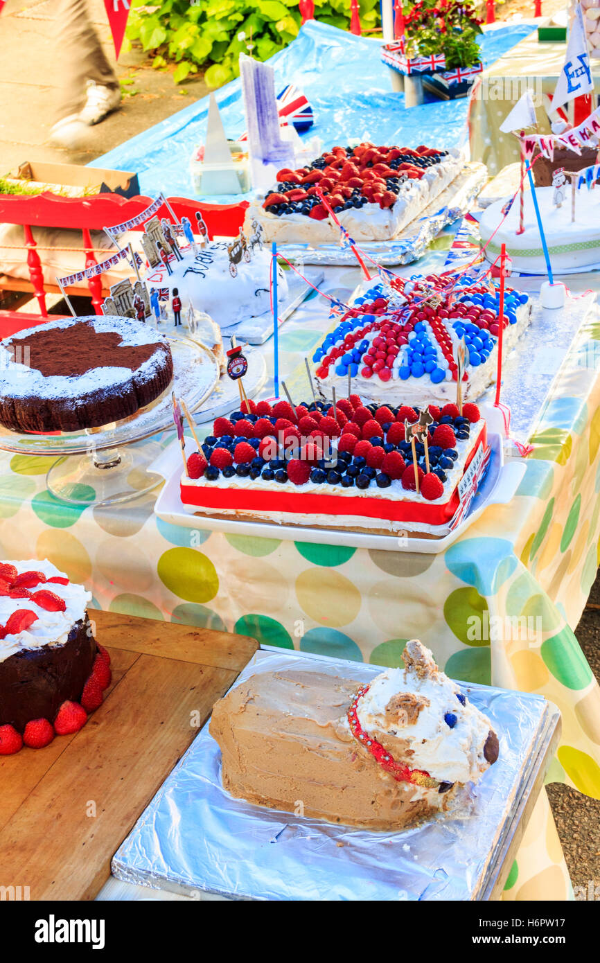 Cake competition at a Queen Elizabeth II Diamond Jubilee street party in North London, UK, 2012 Stock Photo