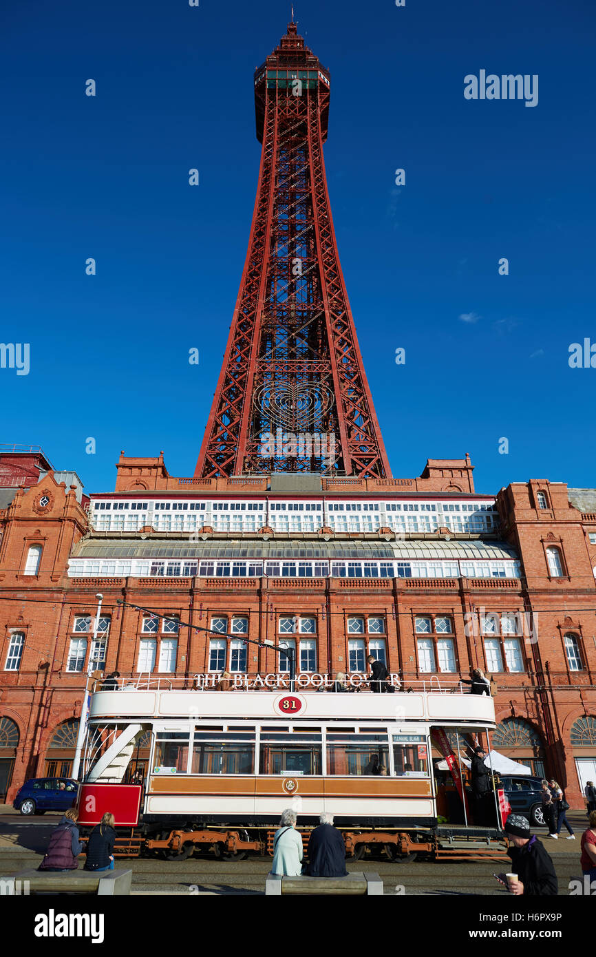 Blackpool tower structure landmark   Holiday sea side town resort Lancashire tourist attractions  tower old historic open top do Stock Photo