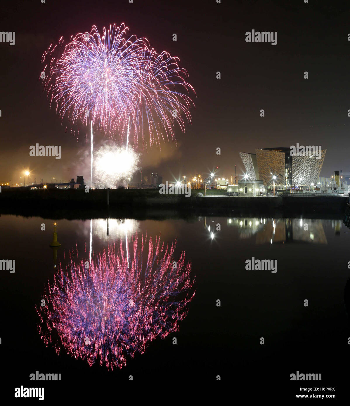 Fireworks display at Belfast's Titanic Quarter, Belfast, Northern ...