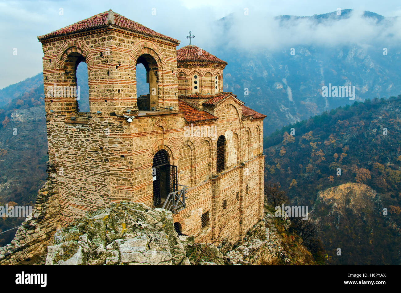 Saint Mary of Petrich church at Asen's Fortress near Asenovgrad, Bulgaria - one of the most popular landmarks in the country Stock Photo