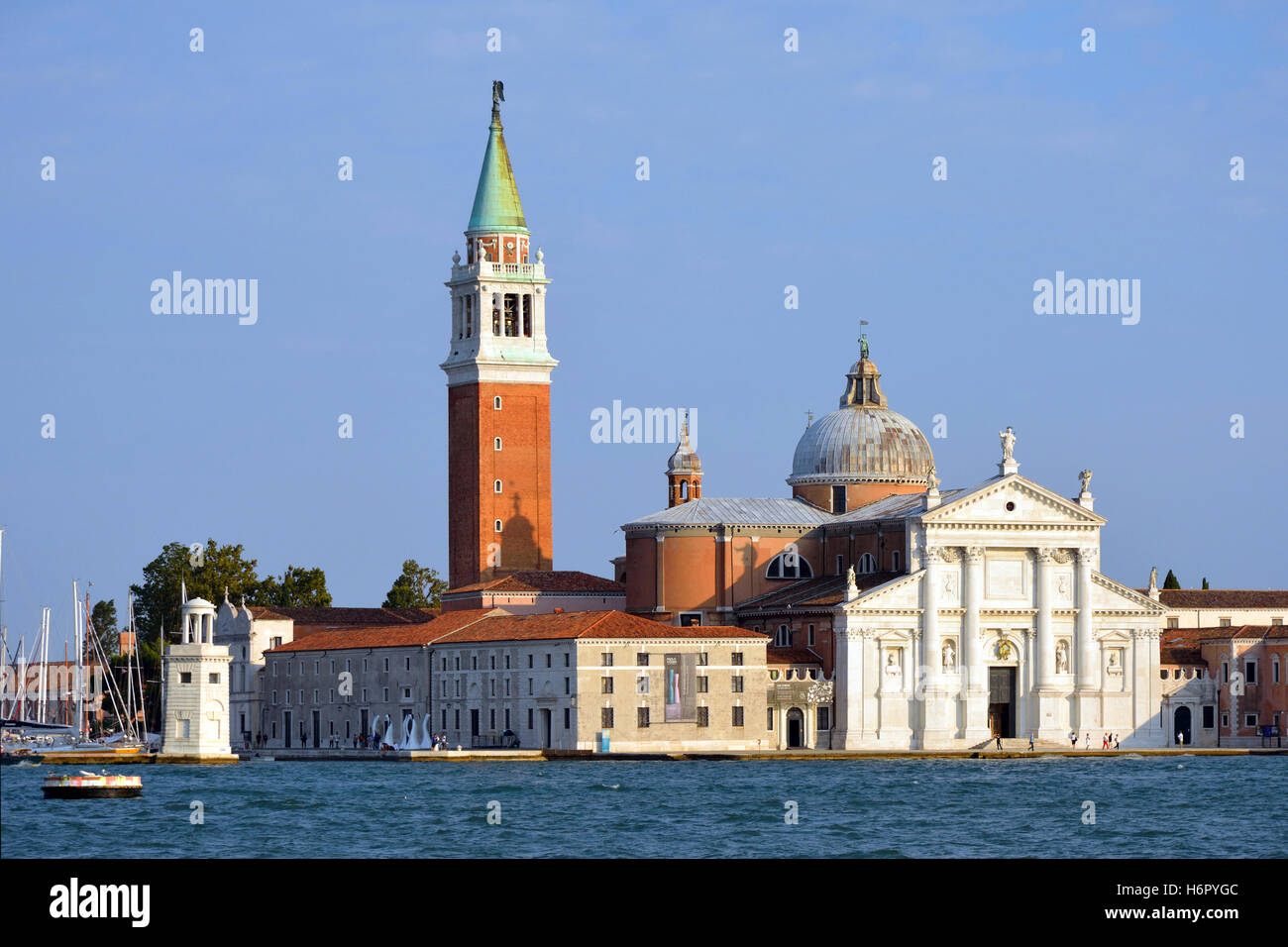 View from San Marco to Island of San Giorgio Maggiore in the Lagoon of Venice in Italy. Stock Photo