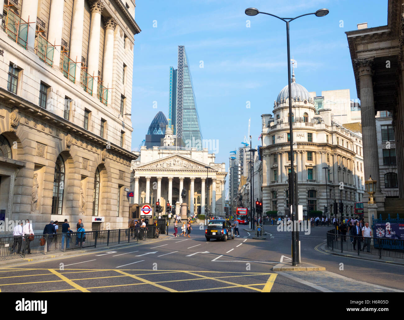 City of London Street view at the Bank of England Stock Photo