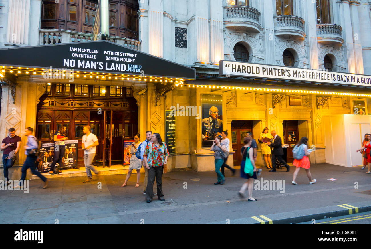 Famous Wyndhams Theatre in London shows No Mens Land Stock Photo