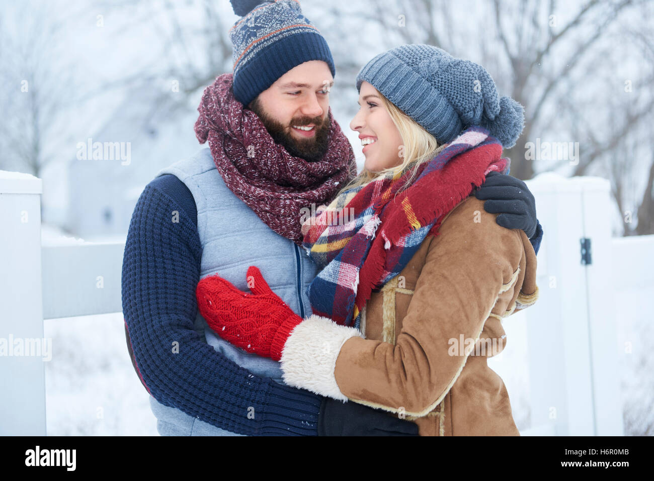 Winter date of happy couple Stock Photo