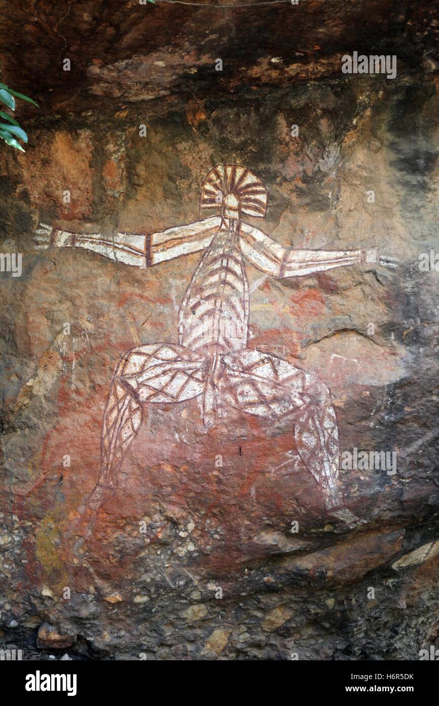 national park aborigine world cultural heritage cockatoo australia ghost demon stone age aborigine nourlangie felszeichnung Stock Photo