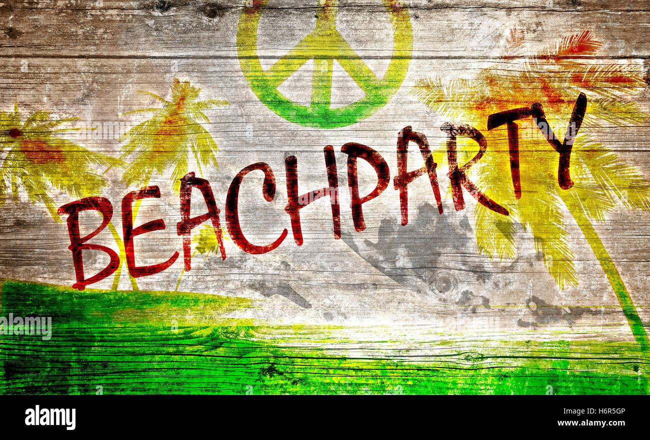 beach party grafitti on old wooden board Stock Photo Alamy