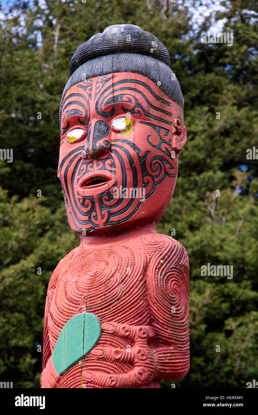 colored maori statue in rotorua,new zealand Stock Photo