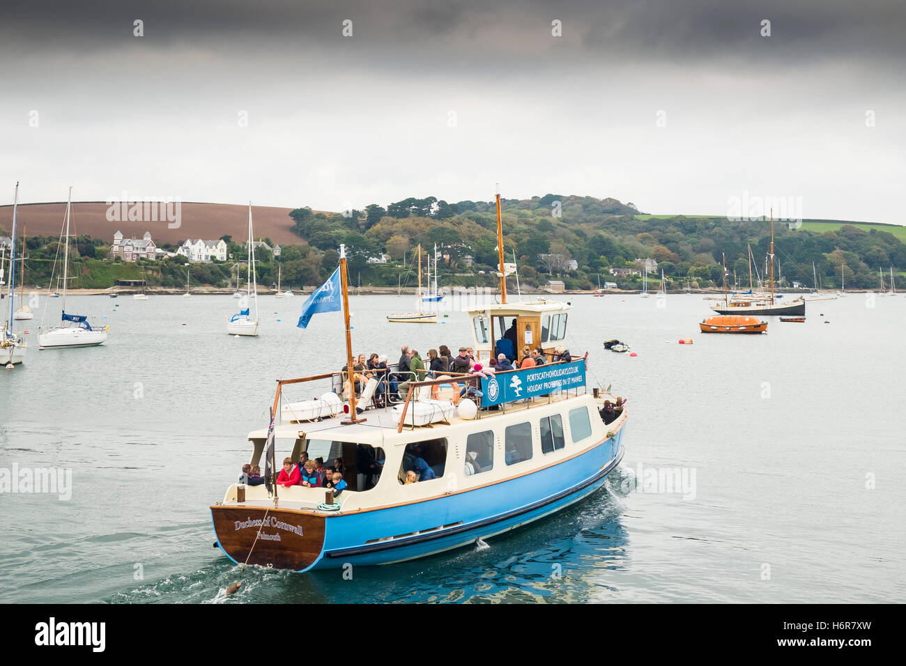 The St Mawes Ferry carries passengers across the Carrick Roads from Falmouth, Cornwall. Stock Photo