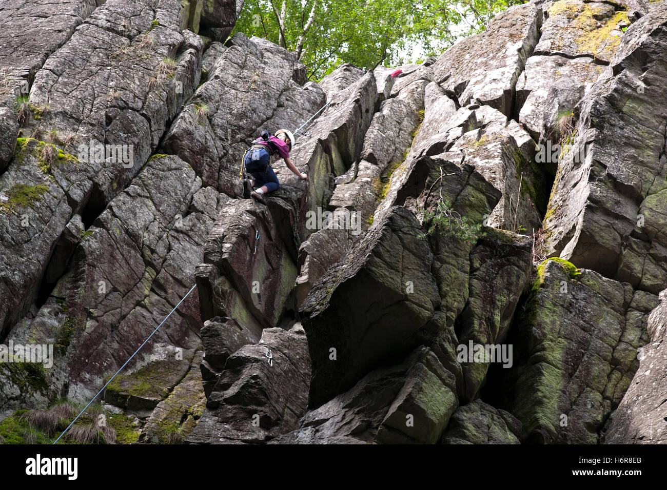 climbing on the stone wall,rhoen,hesse,germany Stock Photo Alamy