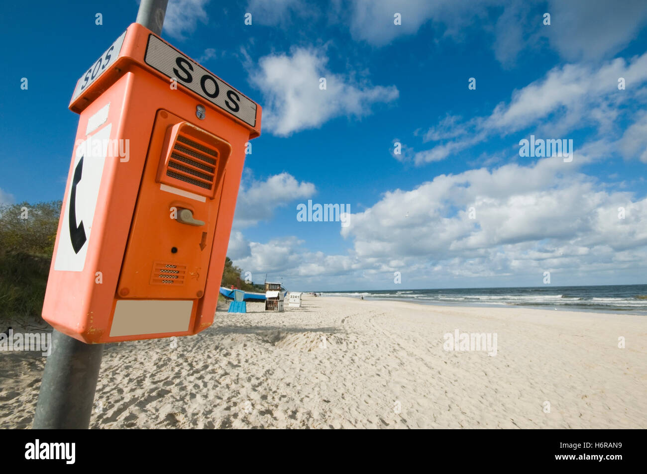 emergency telephone on the beach Stock Photo - Alamy