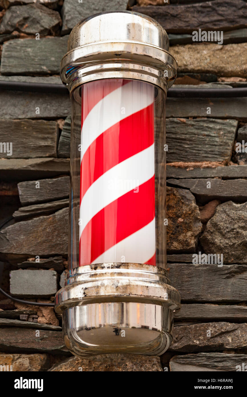 Barber’s pole, barber’s shop sign, Keswick, Lake District, Cumbria, England Stock Photo
