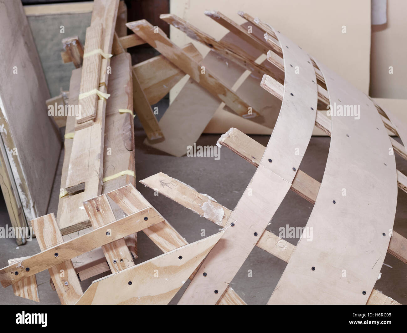 Shipbuilding wooden framework / scaffolding Stock Photo
