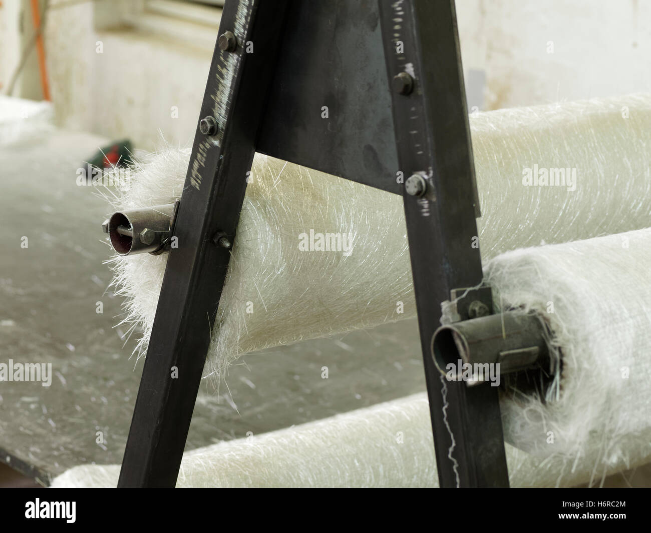 Fiberglass in boat production; details and processing Stock Photo