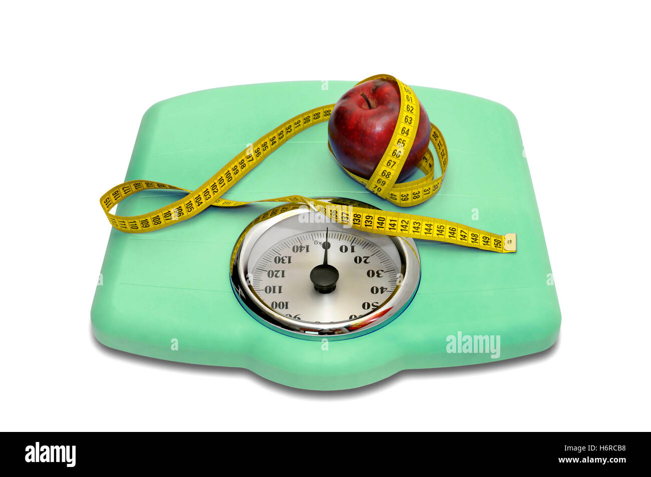 Bathroom scale and coiled tape measure for losing weight to be thinner  Stock Photo - Alamy