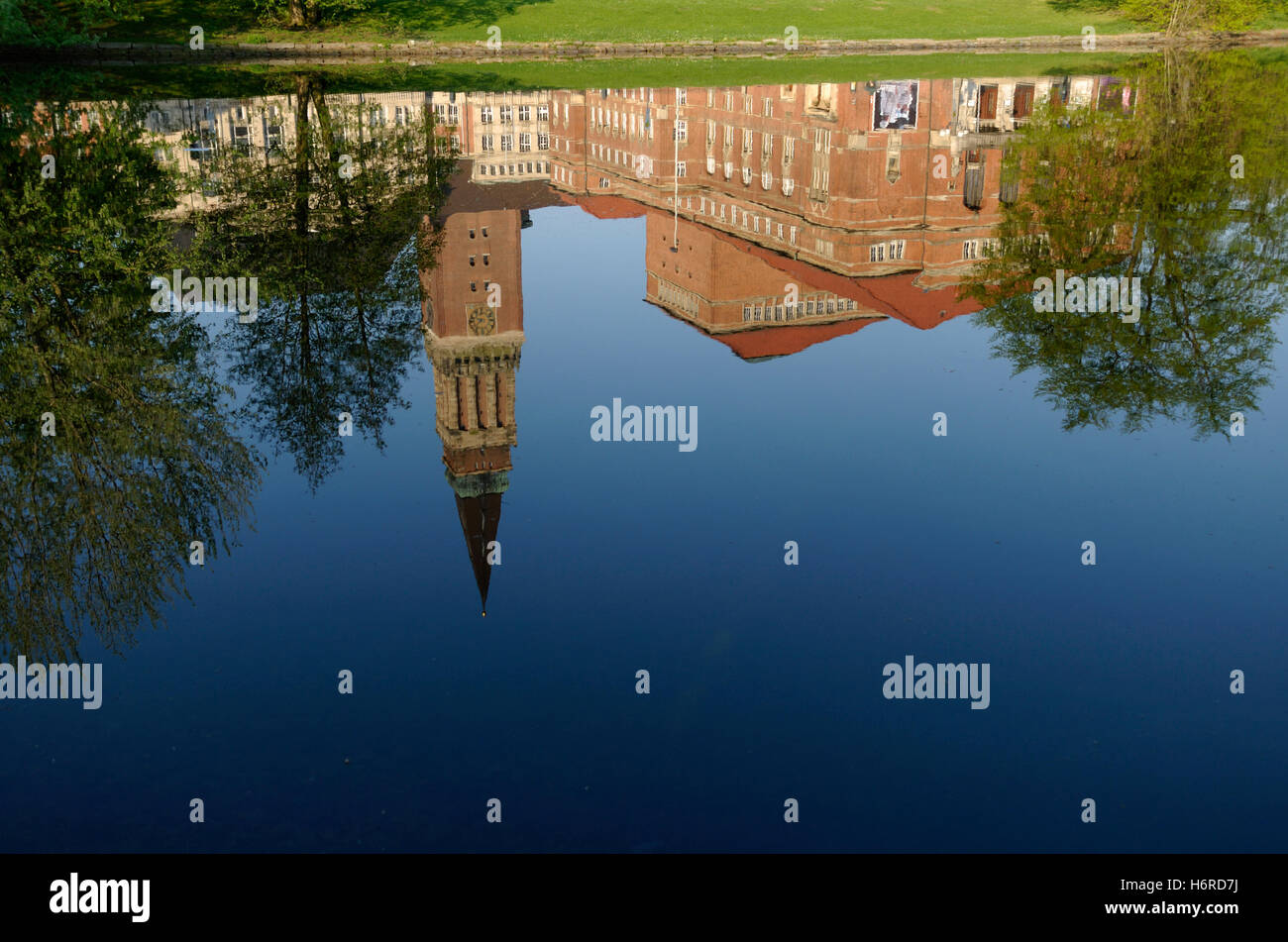 reflection of the town hall in miniature kiel Stock Photo