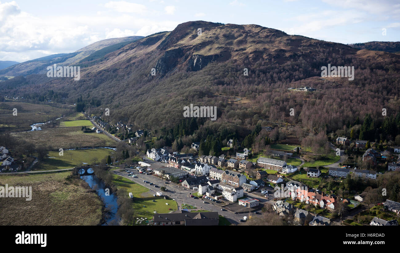 Aerial drone view Aberfoyle Trossachs Scotland Stock Photo
