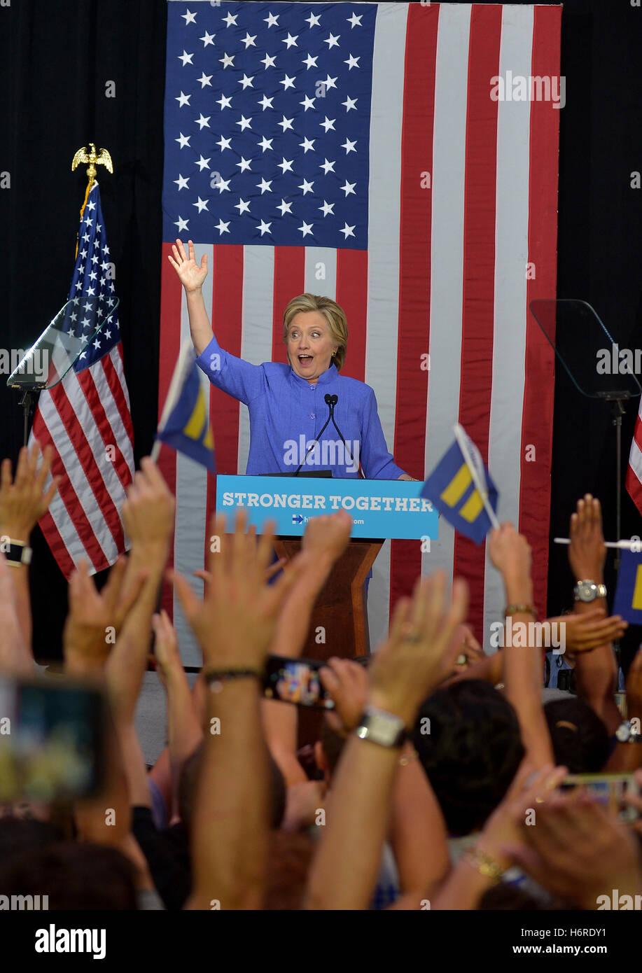 Wilton Manors, FL, USA. 30th Oct, 2016. Democratic presidential nominee former Secretary of State Hillary Clinton speaks during a LBGT community in Unity Rally and Concert campaign event at The Manor Complex on October 30, 2016 in Wilton Manors, Florida. With less than nine day to go until election day, Hillary Clinton continues to campaign in Florida and other battleground states. Credit:  Mpi10/Media Punch/Alamy Live News Stock Photo