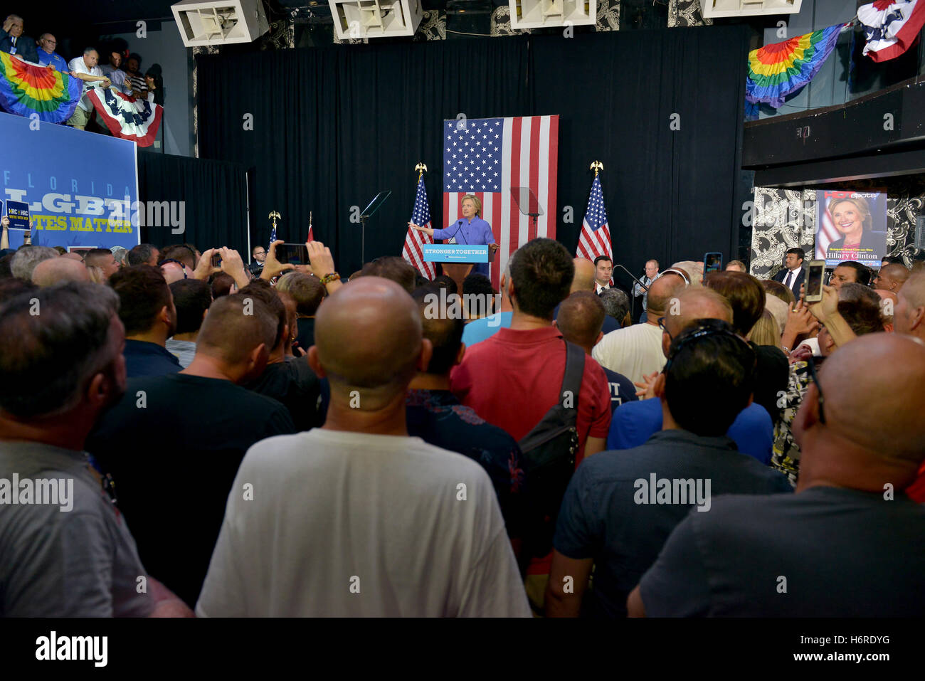 Wilton Manors, FL, USA. 30th Oct, 2016. Democratic presidential nominee former Secretary of State Hillary Clinton speaks during a LBGT community in Unity Rally and Concert campaign event at The Manor Complex on October 30, 2016 in Wilton Manors, Florida. With less than nine day to go until election day, Hillary Clinton continues to campaign in Florida and other battleground states. Credit:  Mpi10/Media Punch/Alamy Live News Stock Photo