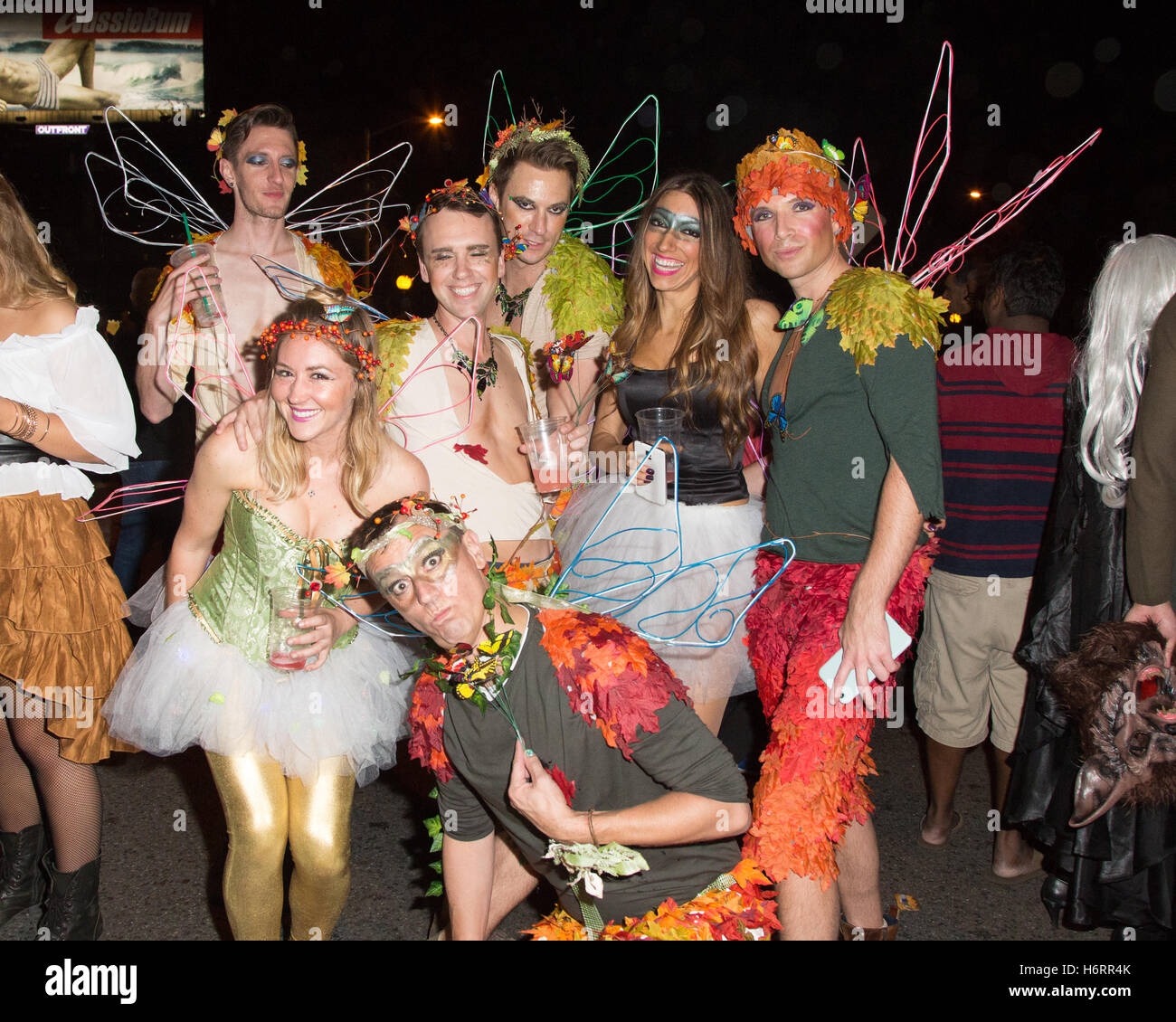 West Hollywood, California, USA. 31st October 2016. Halloween revelers dressed as nature fairies pose for a photo at the 28th Annual West Hollywood Halloween Carnaval held on Santa Monica Boulevard in West West Hollywood, California, USA. 31st October 2016. Halloween revelers dressed as nature fairies pose for a photo at the 28th Annual West Hollywood Halloween Carnaval held on Santa Monica Boulevard in West