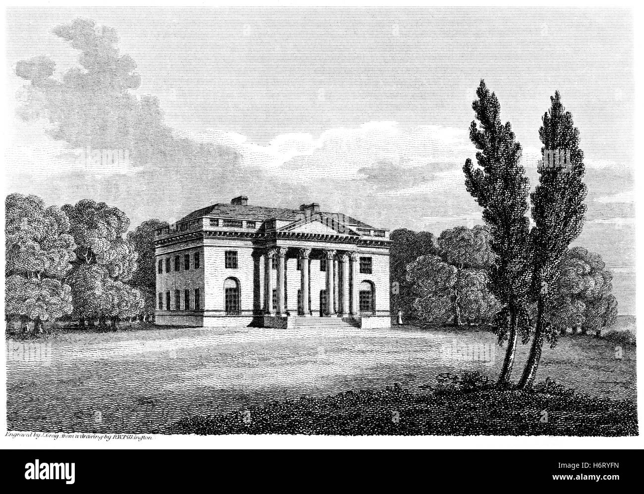An engraving of Chilton Lodge, Wiltshire scanned at high resolution from a book printed in 1812. Believed copyright free. Stock Photo
