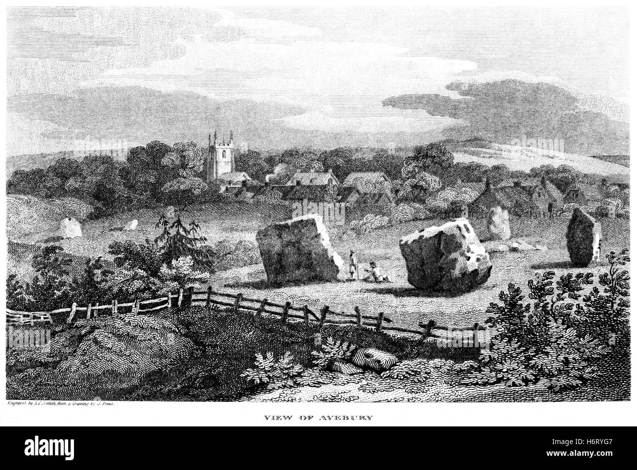 An engraving of Avebury, Wiltshire scanned at high resolution from a book printed in 1812. Believed copyright free. Stock Photo