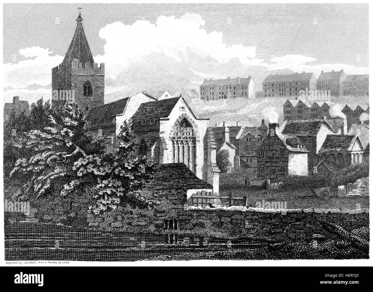 An engraving of Bradford on Avon, Wiltshire scanned at high resolution