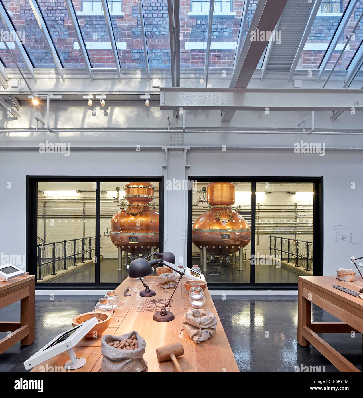 View from specimen room to distillery hall. Bombay Sapphire Distillery