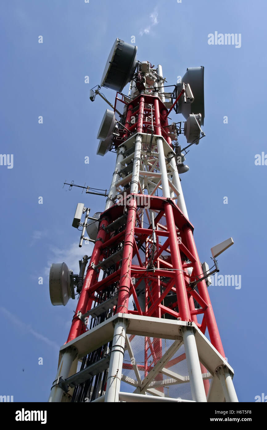 Television broadcasting antenna. Television antenna tower Stock Photo