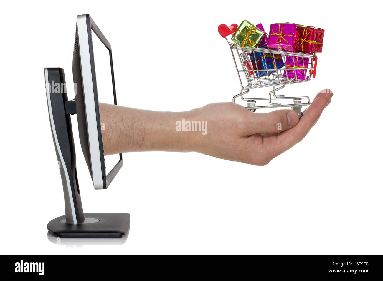 present, isolated, basket, monitor, business dealings, deal, business Stock Photo
