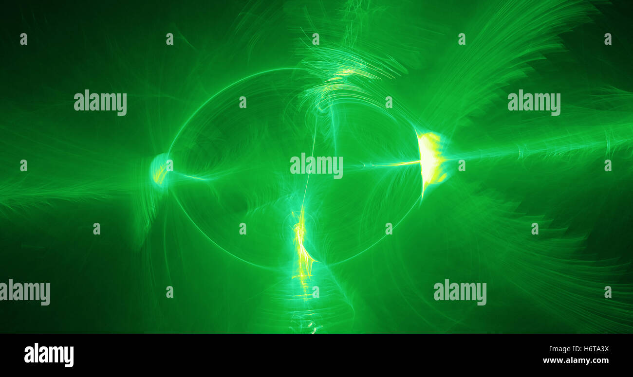 Abstract Pattern In Green And Yellow Lines Curves Particles On Dark ...