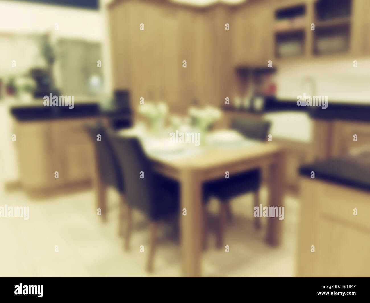 Kitchen background blur with vintage filter effect Stock Photo Alamy