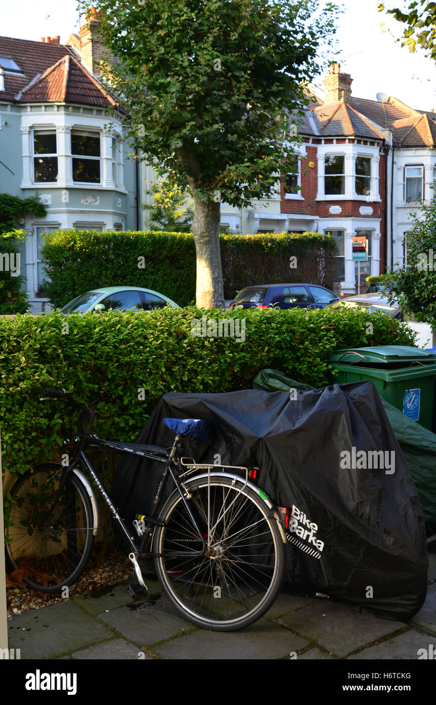 London, Cycling, Bicycle parking in Victoria Road, NW6 Stock Photo