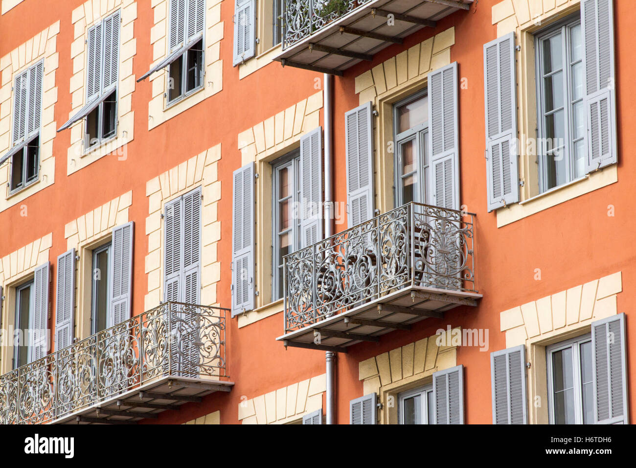 Decorative balconies overlooking the Mediterranean in Nice France Stock Photo