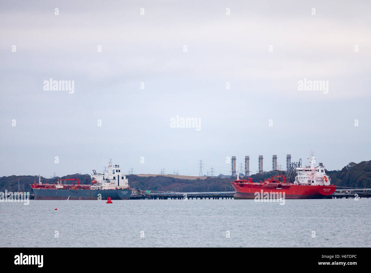 Oil Tankers at Valero Oil Terminal, Milford Haven, Pembrokeshire Stock Photo