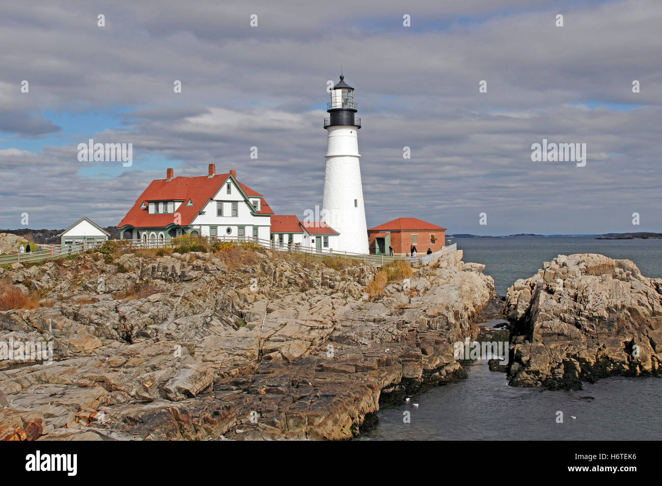 Portland Head Light lighthouse Cape Elizabeth Maine 1791 Portland Harbor Keepers Quarters New England USA Stock Photo