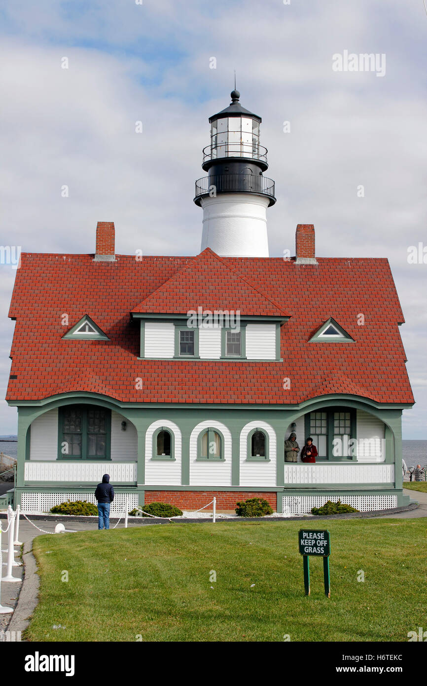 Portland Head Light lighthouse Cape Elizabeth Maine 1791 Portland Harbor Keepers Quarters New England USA Stock Photo