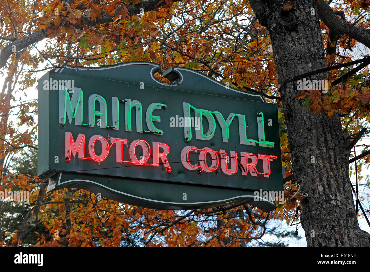 Maine Idyll Motor Court sign Route one Freeport Maine New England USA Stock Photo