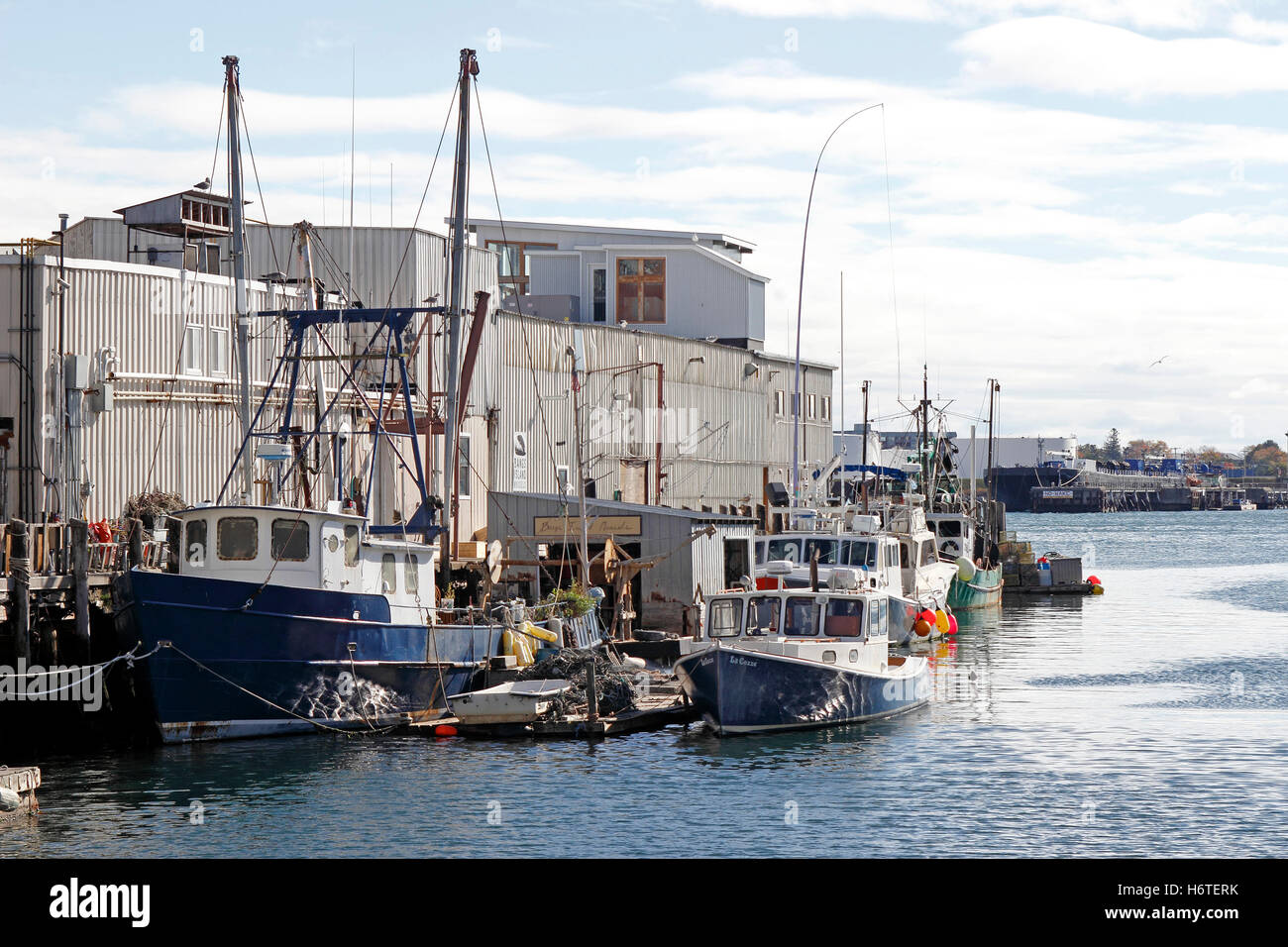 Lobster boat at dock equipment fishing port industry Portland Harbor