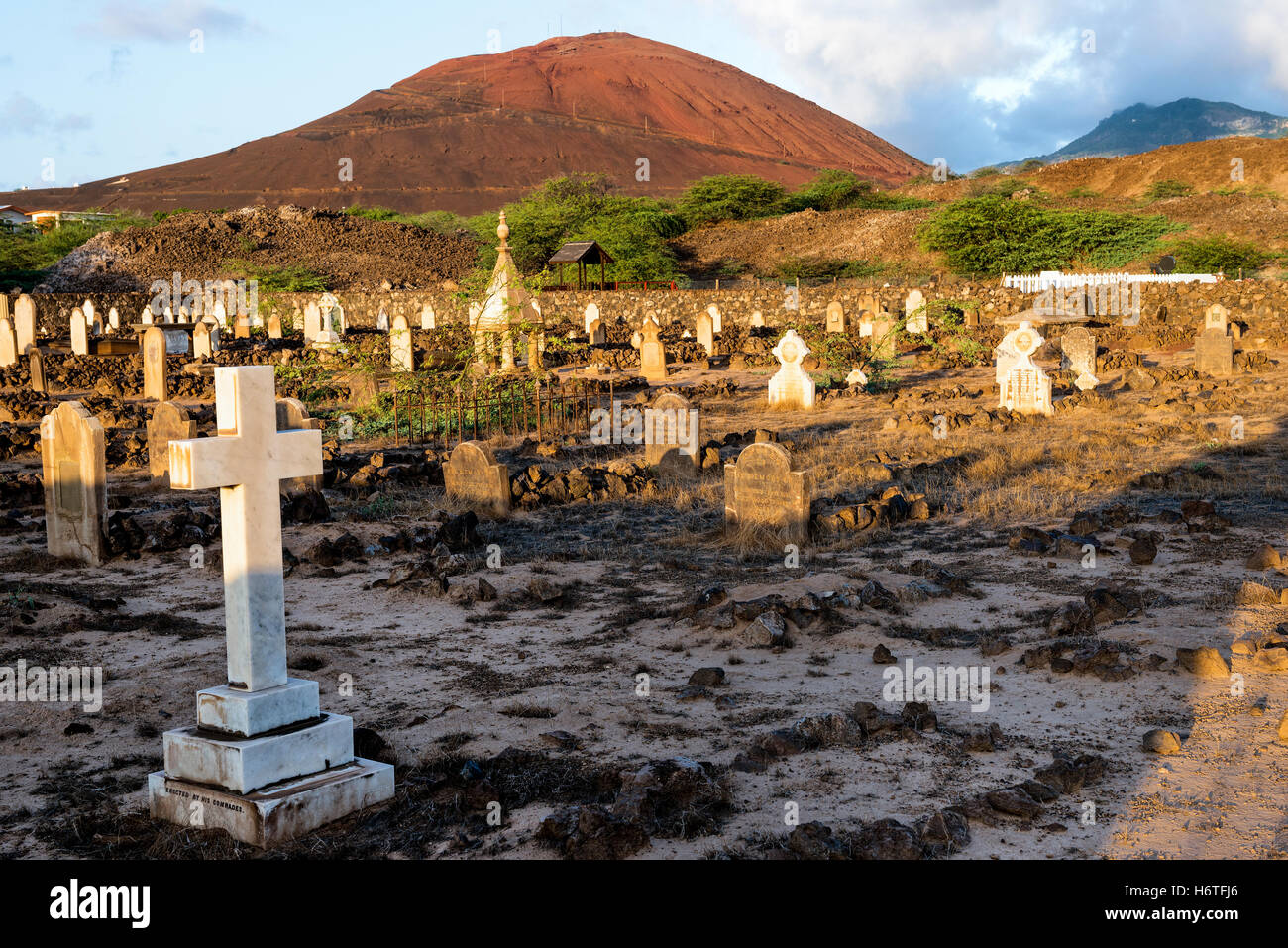 Ascension Island Dead mans beach cemetery where grave stones show British casualties from shipwrecks and disease Stock Photo