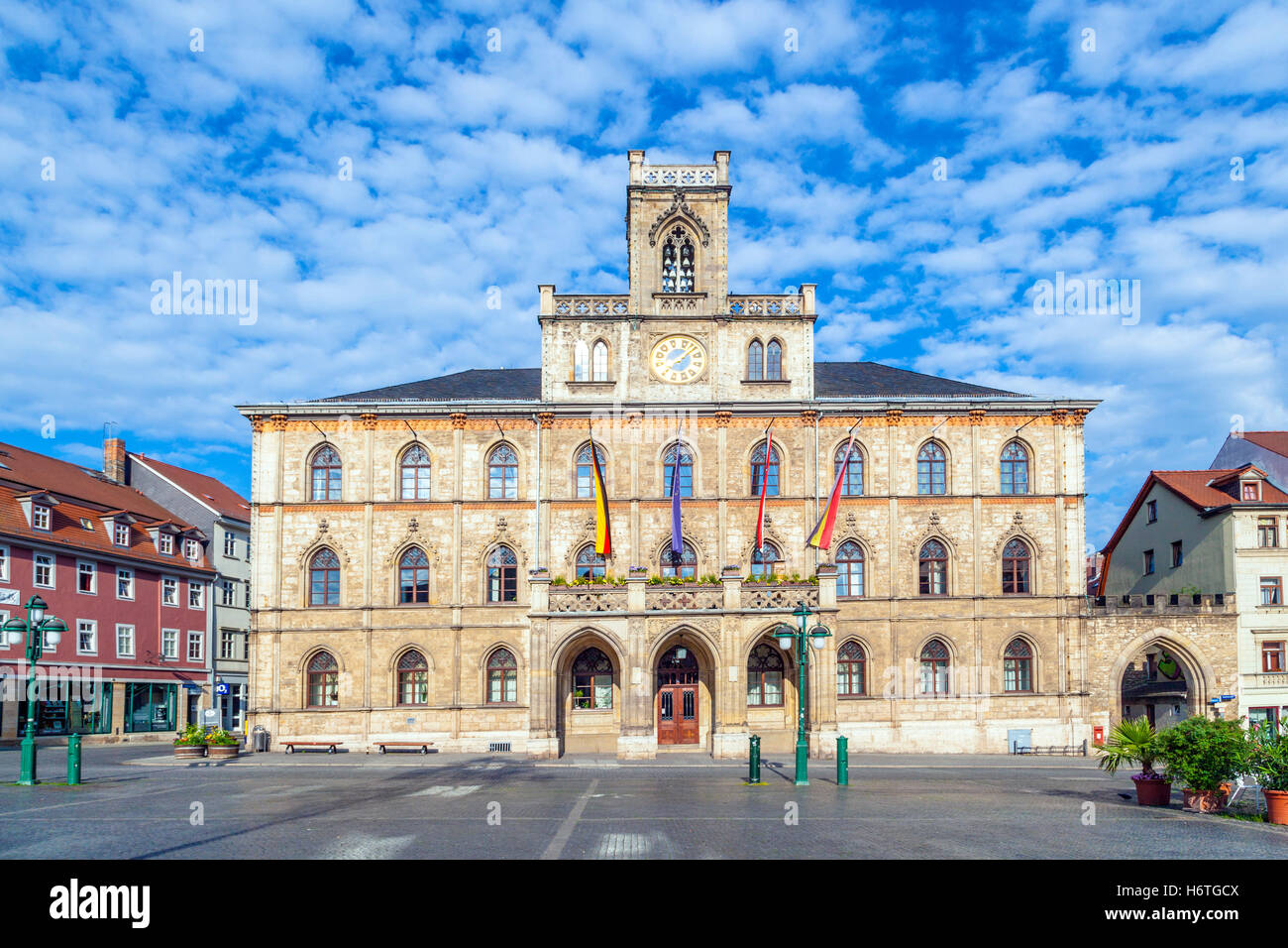 city, town, town hall, weimar, hall, blue, house, building, tower Stock