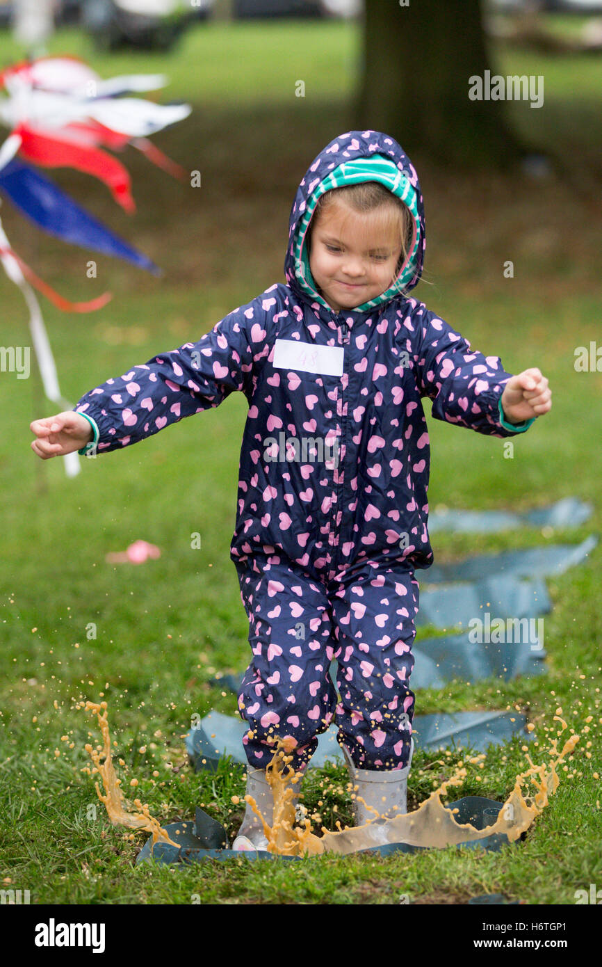 Youngsters taking part in the World Puddle Jumping Contest held at ...