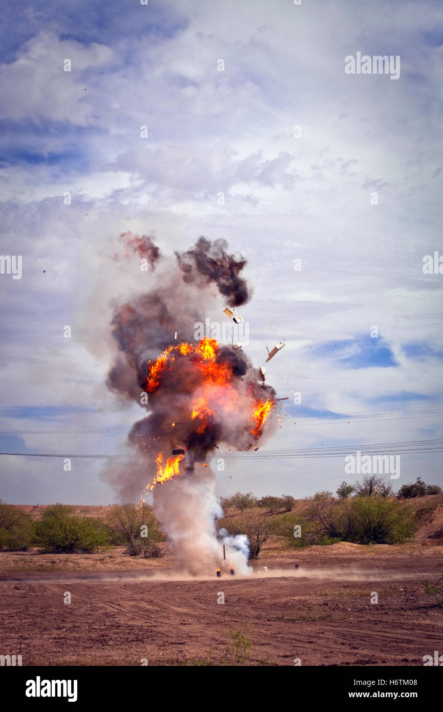 desert, wasteland, controlled, debris, burning, bomb, cans, dangerous, smoke Stock Photo Alamy