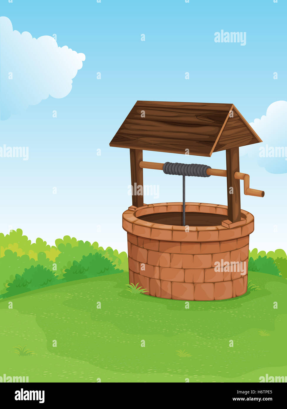 Brick water well wooden roof hi-res stock photography and images - Alamy